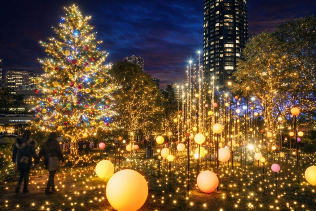 도쿄 미드타운 일루미네이션 산책 동선 분위기 예시